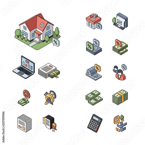 Collection of colorful isometric gift boxes and parcels illustration.