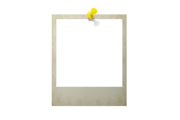 Photo card attached with a push pin isolated on a transparent background.