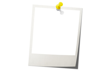 Photo card attached with a push pin isolated on a transparent background.