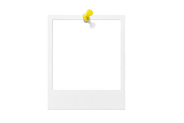 Photo card attached with a push pin isolated on a transparent background.