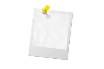 Photo card attached with a push pin isolated on a transparent background.