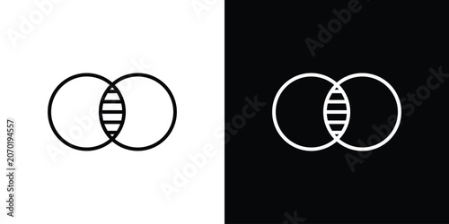 Tableau sur toile Diagram venn icon. linear symbols in black and white