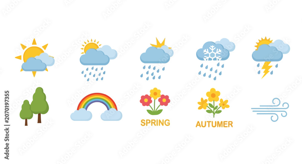 Fototapeta premium Weather conditions and seasonal icons collection