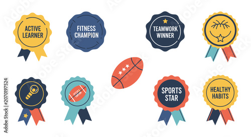 Sports and fitness achievement award badges set
