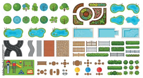 Landscape Elements Vector Illustration Collection On White Background