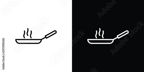 Εκτύπωση καμβά Pan frying icon. linear symbols in black and white