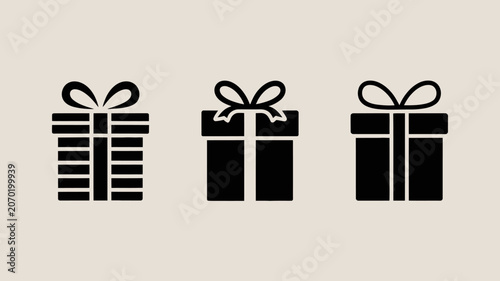 Black Gift Box Icons With Ribbon A Set Of Three On A Neutral Background present package wrapping celebration holiday