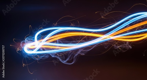 Abstract Glowing Lines of Light in a Dark Background.