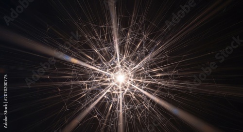 Abstract Light Burst on Black Background, Dynamic Energy, Sparkles and Rays.