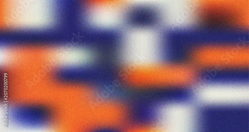 Playful abstract blur with granular texture blending orange blue and white hues for contemporary design
