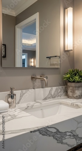 Modern Bathroom Sink with Marble Countertop.