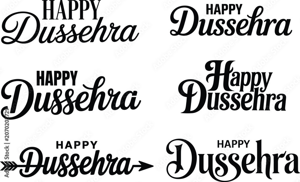 Fototapeta premium Happy Dussehra Festival Typography Vector Lettering Collection