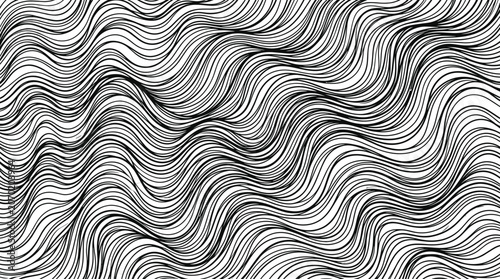 Abstract seamless vector pattern with wavy lines hand drawn monochrome texture organic black and white wave background ripple texture sea sand or hair lines