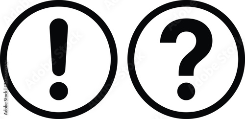 Black exclamation mark and question mark icons inside circles