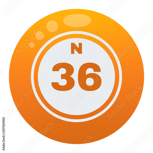 Orange Bingo Ball Number 36 Icon Illustration with Transparent Background, Lottery Game Symbol, Raffle Badge, Casino Entertainment, Graphic Design Element