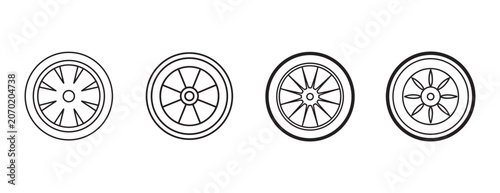 Four wheel designs with various spokes and outlines on white background