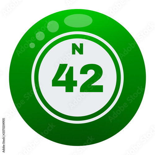 Green Bingo Ball Number 42 Icon Illustration with Transparent Background, Lottery Game Symbol, Raffle Badge, Casino Entertainment, Graphic Design Element
