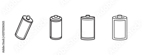 batteries in different orientations on white background  simple black and white illustration of battery icons