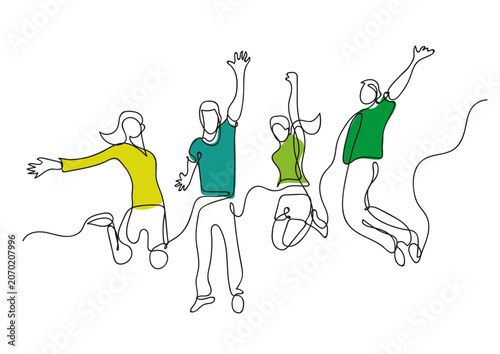 colorful young jumping line-art, teenagers