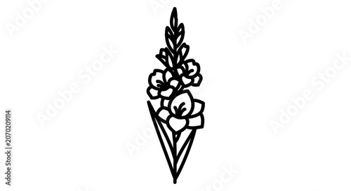 Minimalist pine tree branch line art illustration.