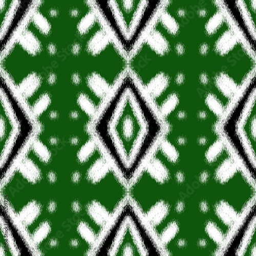 Green Ikat Seamless Pattern Traditional Textile Design