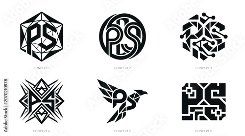 Photos Collection of stylized PS letter logos in various abstract designs