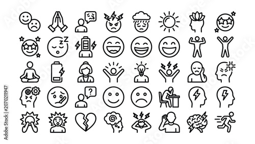 Foto Line icons of various emotions and feelings including happiness sadness anger an