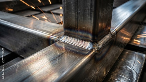 Close Up of Precision Steel Weld Joint on Structural Metal Frame