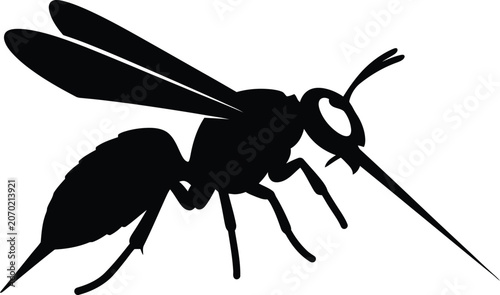 Φωτογραφία Minimalist black silhouette icon of a dangerous stinging wasp insect