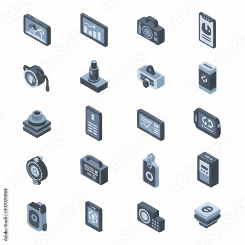 Isometric icons of modern electronic devices and gadgets set.