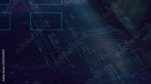 Abstract digital background with glowing data waves and grid interface