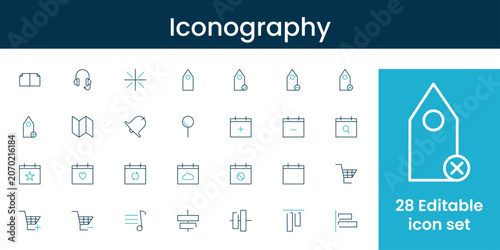 Foto Iconography: A compilation of editable icon set showcasing symbols for various needs, perfect for web design and app development