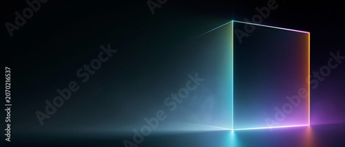 Glowing neon cube with dark background