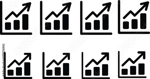 Bild auf Leinwand Business growth chart icon set with bar graph and upward arrow vectors for finan