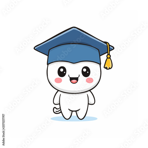 Cute Kawaii Character Wearing Graduation Cap