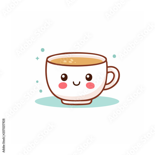 Cute kawaii coffee cup with smiling face vector illustration