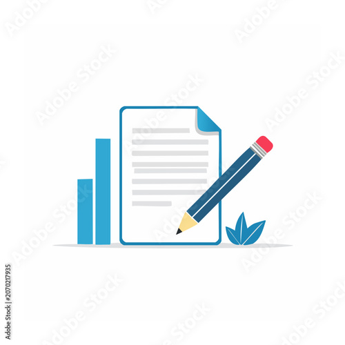Document with Pencil and Bar Chart Icon Set