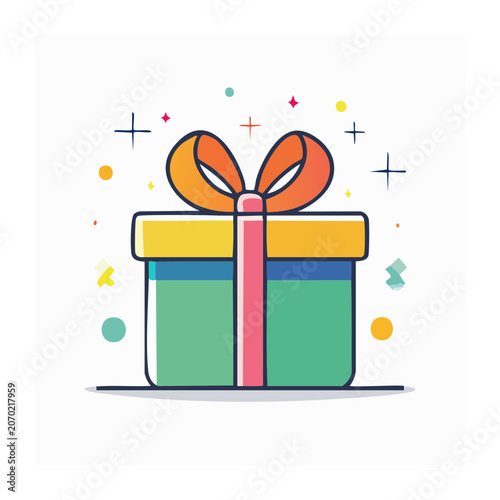 Flat design gift box with ribbon and bow