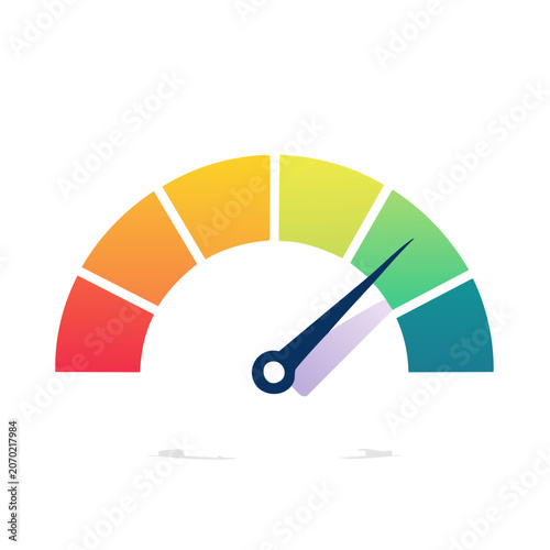 Flat design speedometer gauge with colorful scale