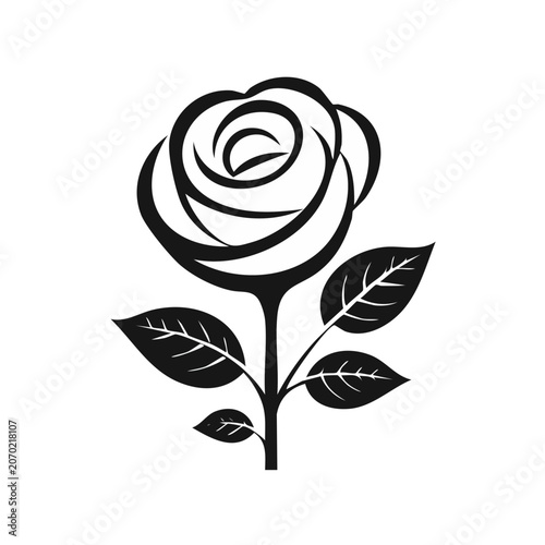 Minimalist black and white rose vector illustration