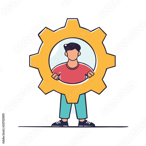 Person inside gear icon flat vector illustration