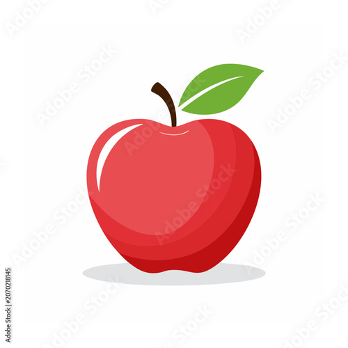 Red Apple Icon with Green Leaf