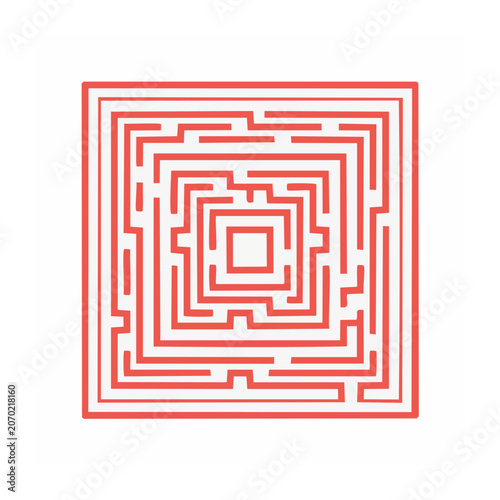 Red Minimalist Labyrinth Maze Vector Design
