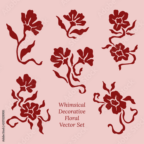 Whimsical Decorative Floral Vector Set – Organic Botanical Abstract Design Elements