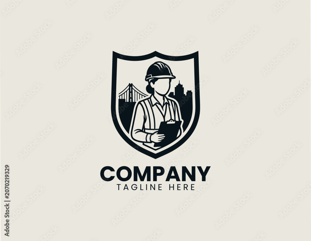 Fototapeta premium female civil engineer construction site black white vector logo