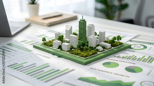 Sustainable Urban Development Concept with City Model and ESG Reports