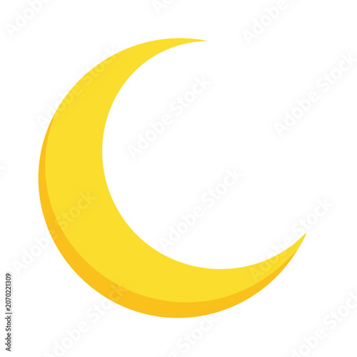 Yellow crescent moon vector icon