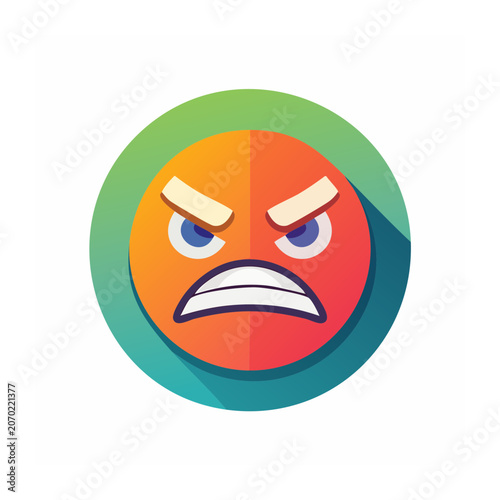 Angry emoji face icon in flat design