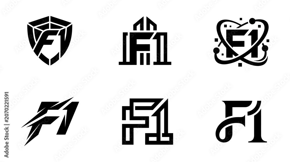 Fototapeta premium Collection of F1 Letter Logos in Various Creative and Modern Styles.