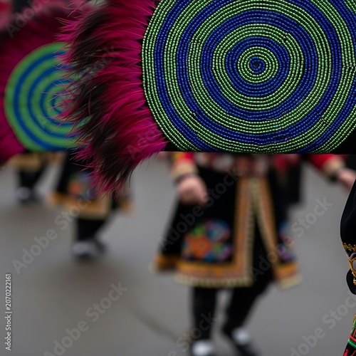 Colorful Circular Woven Hats Parade Street Scene.